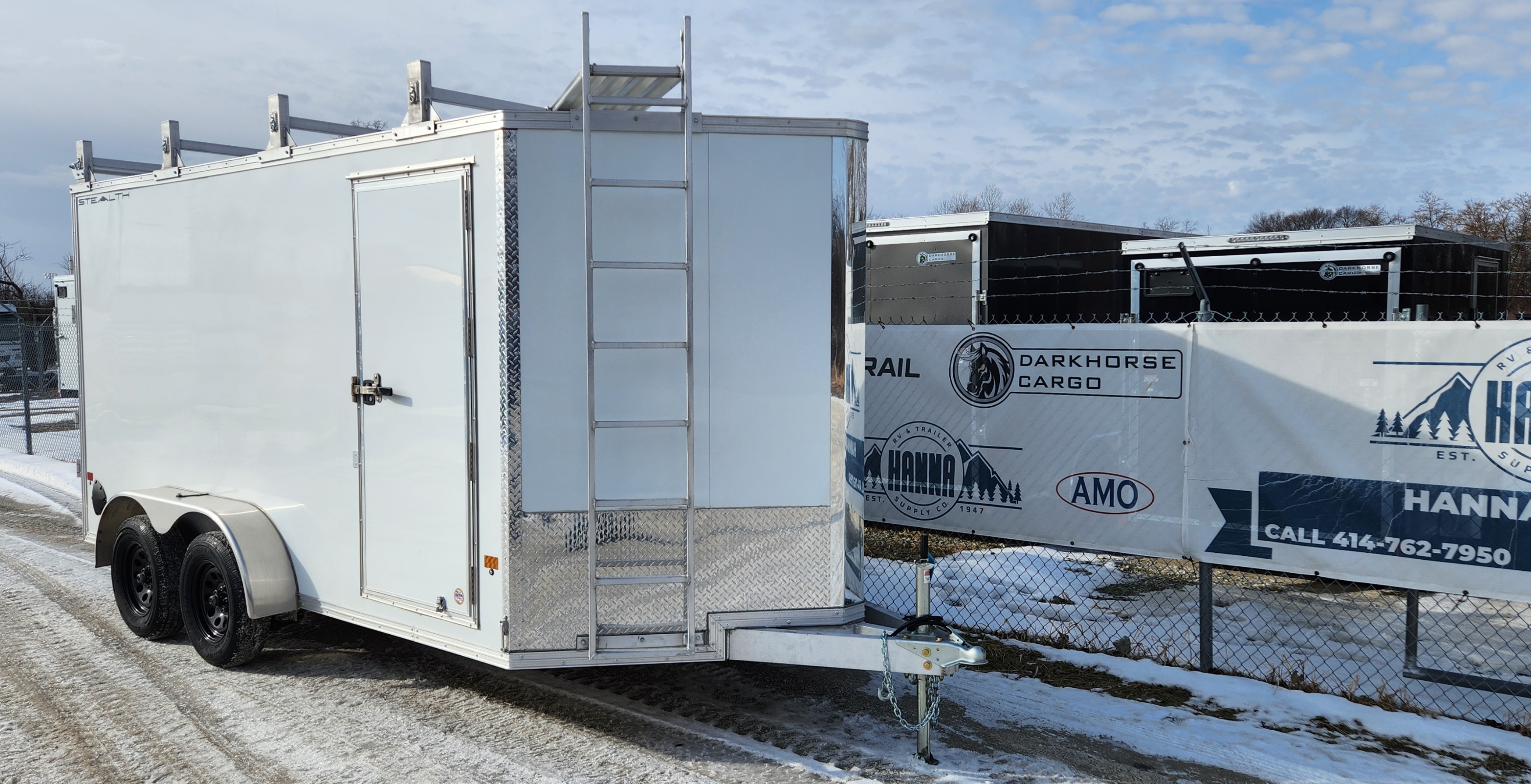 CargoPro Stealth 7 X 14 Aluminum Frame Tandem Axle Ultimate Contractor Cargo Trailer Double Rear Doors, 79 inch Interior Height- White